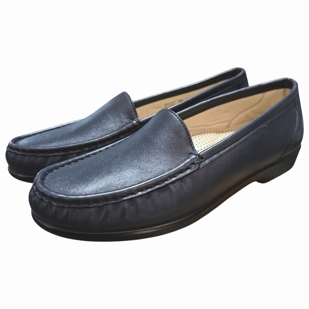SAS Simplify Womens 9.5 N Dark Navy Leather Loafers Comfort Shoes